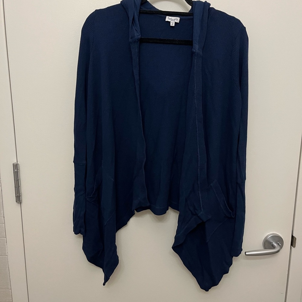 Splendid Blue Cardigan Sweater with Draped Front